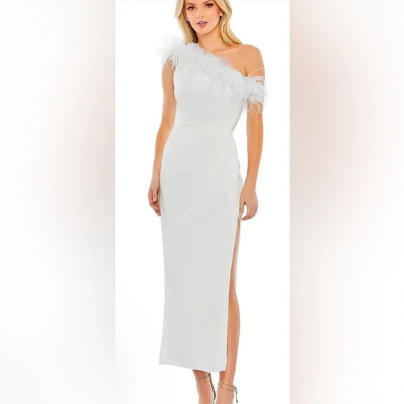 Mac Duggal A68147 - Feathered One-Shoulder Dress NWT - Picture 1 of 8